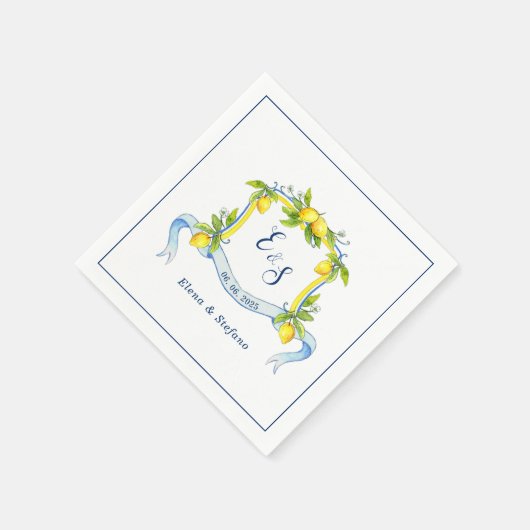 Serviette En Papier Élégant citron monogramme Crest mariage serviettes (Coin)