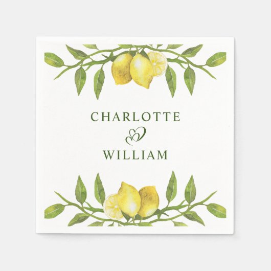 Serviette En Papier Elégant citrons Aquarelle Mariage (Devant)