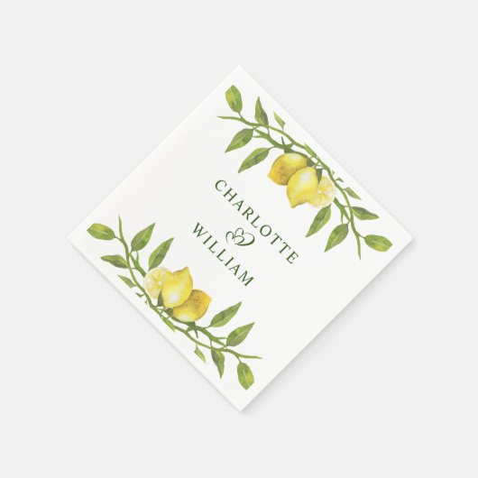 Serviette En Papier Elégant citrons Aquarelle Mariage (Coin)
