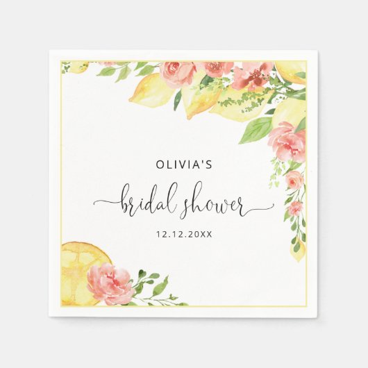 Serviette En Papier Élégant citrons Fêtes des mariées vertes serviette (Devant)