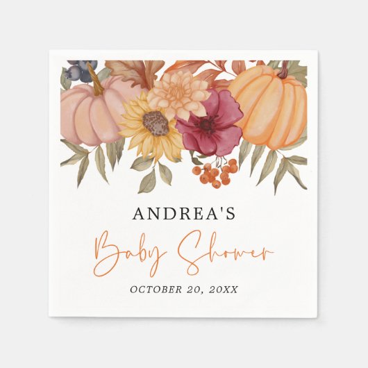 Serviette En Papier Élégant Citrouille Automne Automne Baby shower Fle (Devant)
