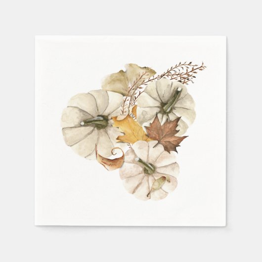 Serviette En Papier Élégant Citrouille blanc automne (Devant)