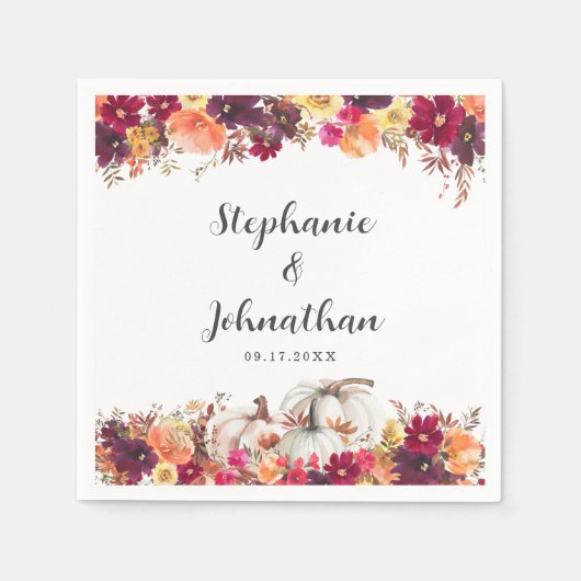 Serviette En Papier Élégant Citrouille de automne Mariage (Devant)