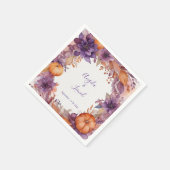 Serviette En Papier Élégant Citrouille violet Fleurs Mariage (Coin)