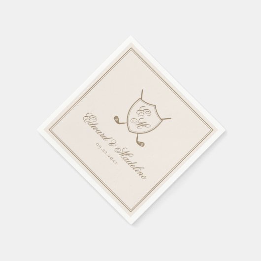 Serviette En Papier Élégant Classic Crest Monogram Mariage de golf (Coin)