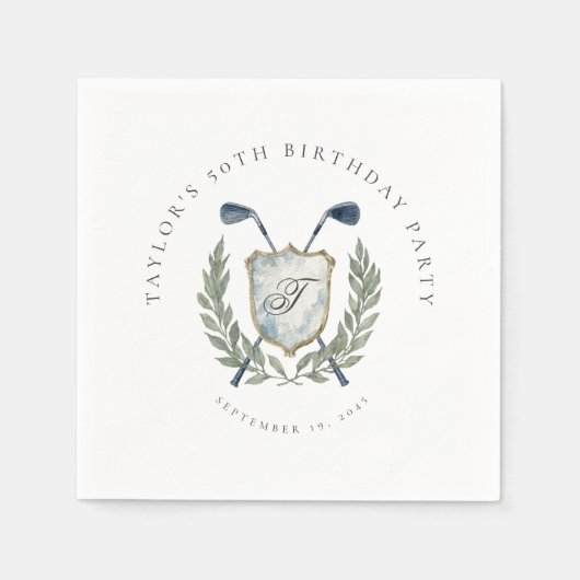 Serviette En Papier Elegant Classic Monogram Golf Crest Birthday Party (Devant)