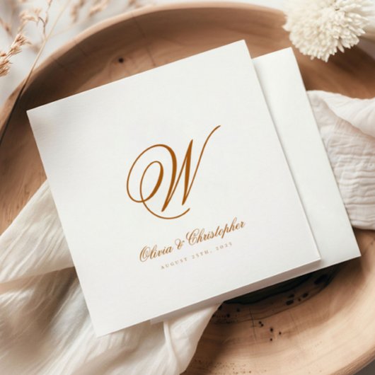Serviette En Papier Elegant Classic Nom Mariage initial