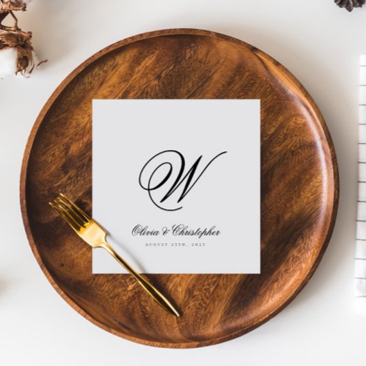 Serviette En Papier Elegant Classic Nom Mariage initial