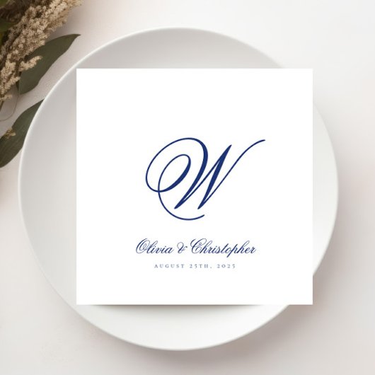 Serviette En Papier Elegant Classic Nom Mariage initial