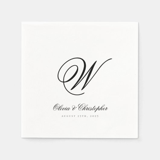 Serviette En Papier Elegant Classic Nom Mariage initial (Devant)