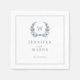 Serviette En Papier Élégant classique Bleu clair Boho Monogram Mariage