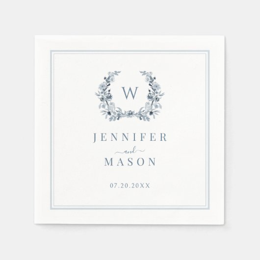 Serviette En Papier Élégant classique Bleu clair Boho Monogram Mariage (Devant)