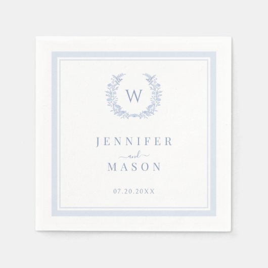 Serviette En Papier Élégant classique Bleu clair Boho Monogram Mariage (Devant)