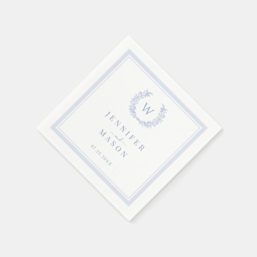 Serviette En Papier Élégant classique Bleu clair Boho Monogram Mariage (Coin)