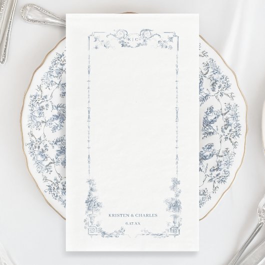 Serviette En Papier Élégant classique Dusty Bleu Français Floral