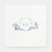 Serviette En Papier Élégant classique Dusty Bleu Français Floral Crest (Devant)