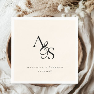 Serviette En Papier Élégant, Classique, Monogramme, Beige, Mariage