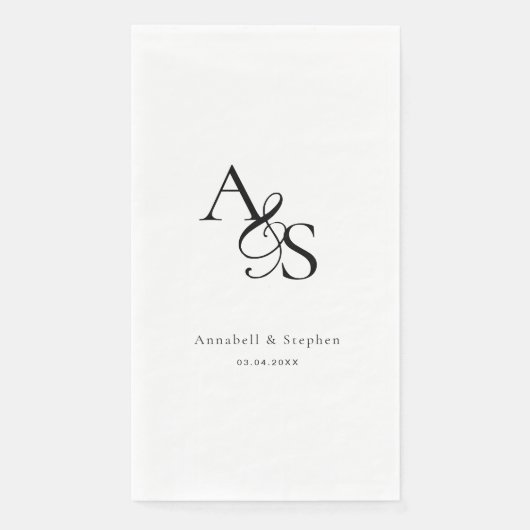 Serviette En Papier Élégant, Classique, Monogramme, Blanc, Mariage (Devant)
