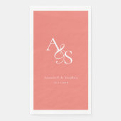 Serviette En Papier Élégant, Classique, Monogramme, Corail, Mariage (Devant)