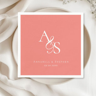 Serviette En Papier Élégant, Classique, Monogramme, Corail, Mariage