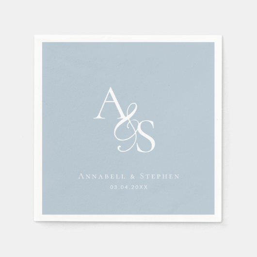 Serviette En Papier Élégant, Classique, Monogramme, Mariage Bleu Poudr (Devant)