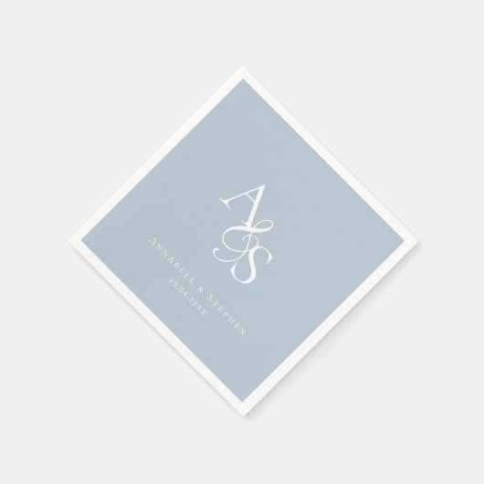 Serviette En Papier Élégant, Classique, Monogramme, Mariage Bleu Poudr (Coin)