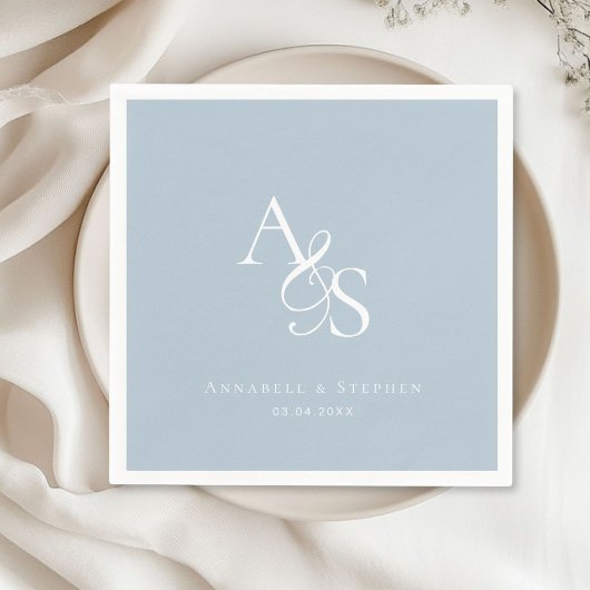 Serviette En Papier Élégant, Classique, Monogramme, Mariage Bleu Poudr