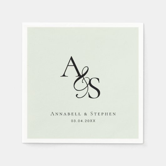 Serviette En Papier Élégant, Classique, Monogramme, Mariage vert clair (Devant)