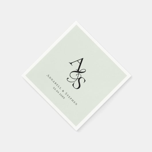 Serviette En Papier Élégant, Classique, Monogramme, Mariage vert clair (Coin)
