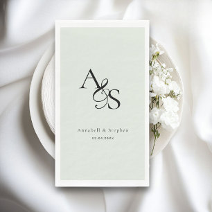 Serviette En Papier Élégant, Classique, Monogramme, Vert clair, Mariag
