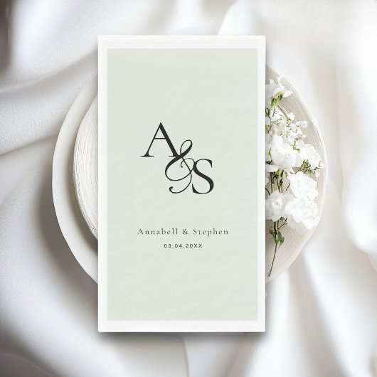 Serviette En Papier Élégant, Classique, Monogramme, Vert Clair, Mariag