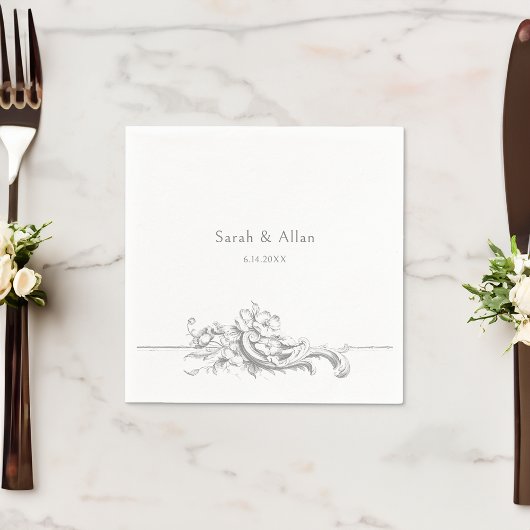 Serviette En Papier Élégant classique Rococo Floral