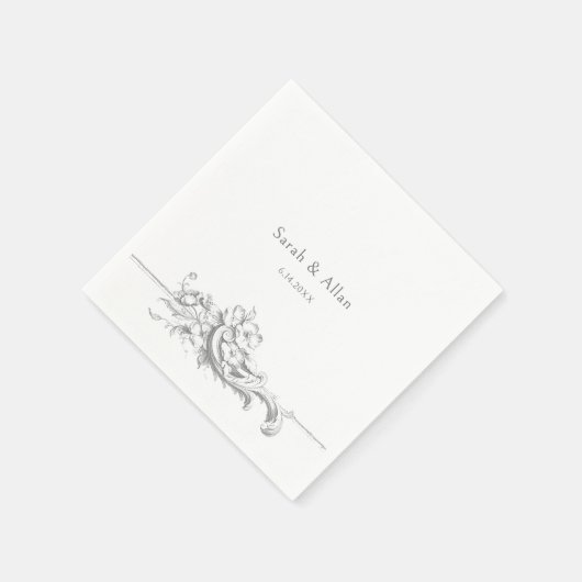 Serviette En Papier Élégant classique Rococo Floral (Coin)