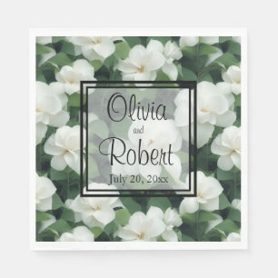 Serviette En Papier Élégant classique vert botanique blanc floral
