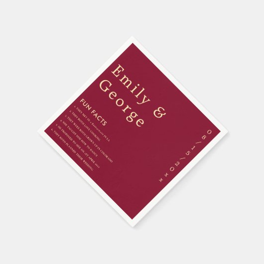 Serviette En Papier Élégant Classy Bourgogne Gold Fun Facts Mariage (Coin)