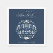 Serviette En Papier Elégant Classy Navy Blue Happy Hanoukka Floral (Devant)