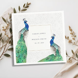 Serviette En Papier Elégant Classy Ornate Aquarelle Peacock Mariage