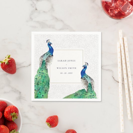 Serviette En Papier Elégant Classy Ornate Aquarelle Peacock Mariage (En situation)