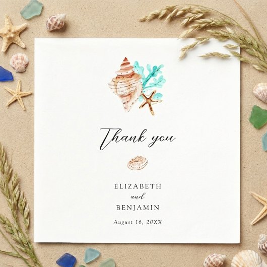 Serviette En Papier Elegant Coastal Seashell Minimal Beach Wedding