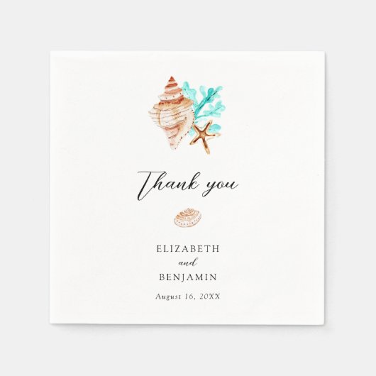 Serviette En Papier Elegant Coastal Seashell Minimal Beach Wedding (Devant)