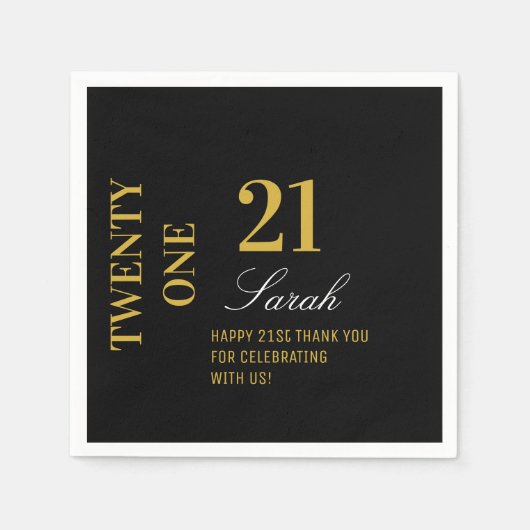 Serviette En Papier Élégant cocktail Black & Gold 21st Birthday Party (Devant)