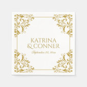 Serviette En Papier Élégant Cocktail de Mariage Napkins - Or sur blanc (Devant)