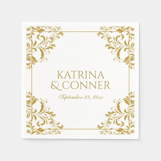 Serviette En Papier Élégant Cocktail de Mariage Napkins - Or sur blanc (Devant)