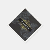 Serviette En Papier Élégant cocktail de soirée gris noir à motifs pais (Coin)