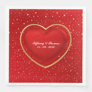 Serviette En Papier Élégant coeur d'amour rouge   Mariage
