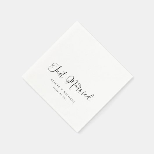 Serviette En Papier Elégant Coeur "juste marié" - Mariage blanc (Coin)