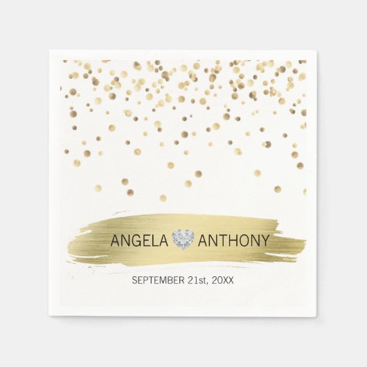 Serviette En Papier Elégant Coeur Personnalisé Blanc Mariage Confetti (Devant)