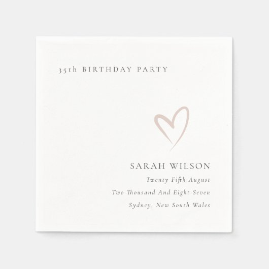 Serviette En Papier Élégant Coeur rose pâle minimal à l'âge Anniversai (Devant)