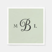 Serviette En Papier Elégant Combo Police Monogram Sage Mariage Cocktai (Devant)
