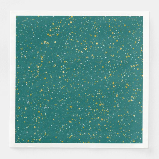 Serviette En Papier Elegant Confeti Space - Teal Green & Gold, Silver (Devant)